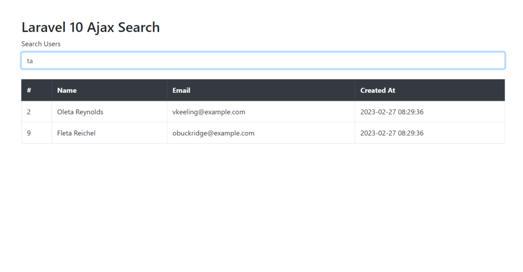 ajax search in laravel 10