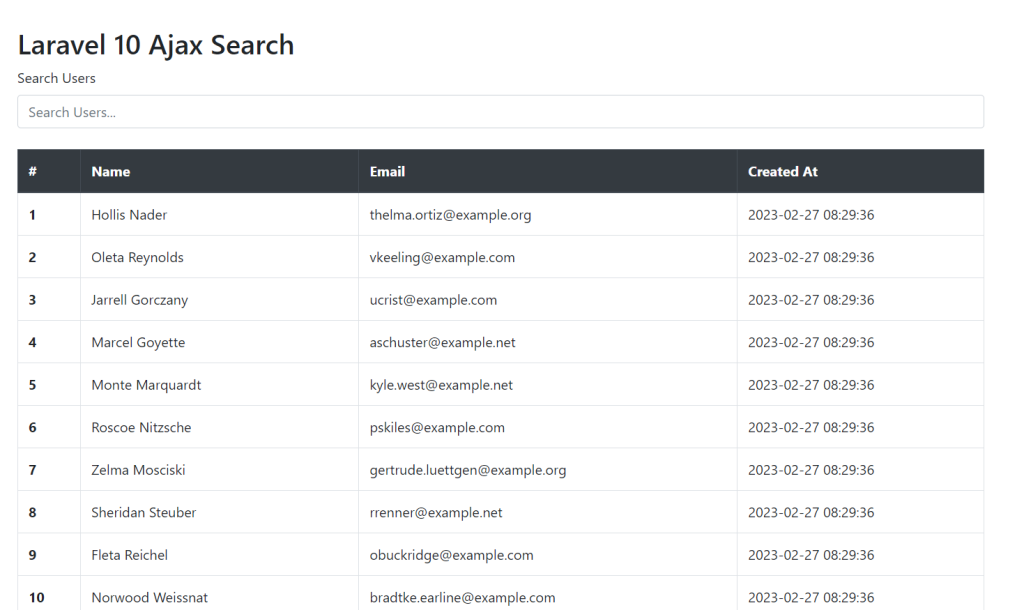 ajax search in laravel 10